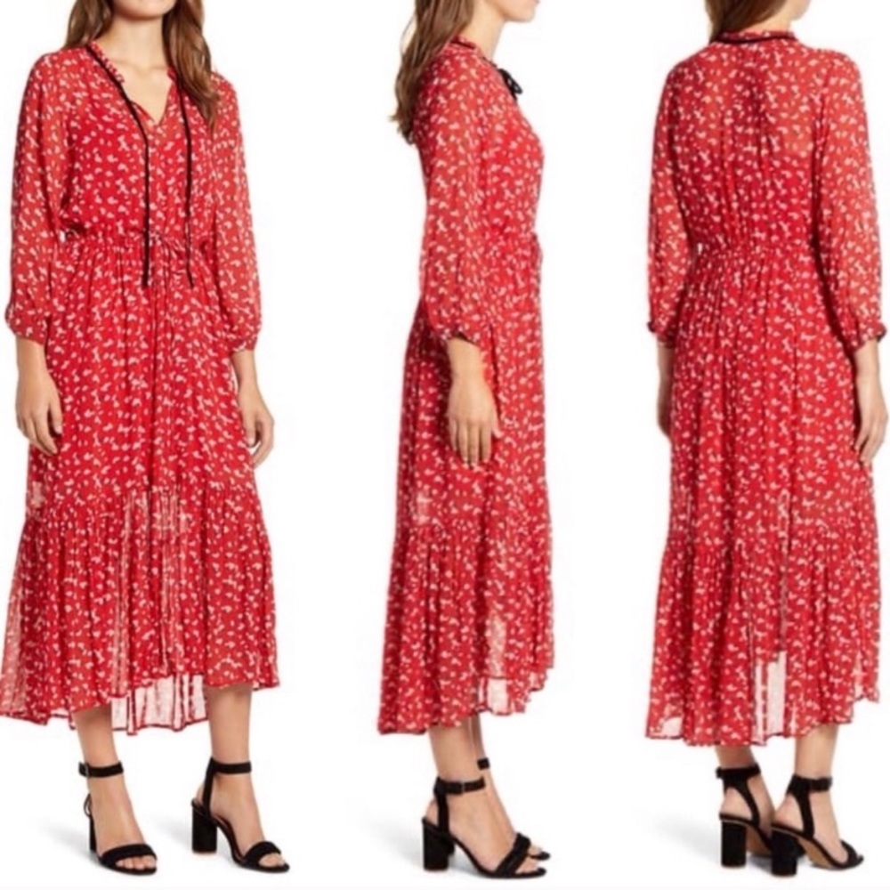 Lucky Brand Ryan Georgette chiffon double layered midi dress